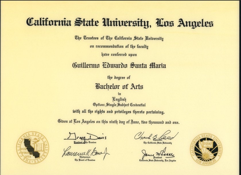 California State University Los Angeles — English B.A. Diploma